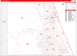 St. Lucie County, FL Wall Map Zip Code Red Line Style 2023